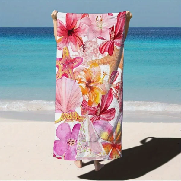 Vibrant Floral Beach Towel Beach Towel Vibrant Soft Pink Hibiscus Design Yoga Swimming Running Beach Pool Yoga Accessory 3