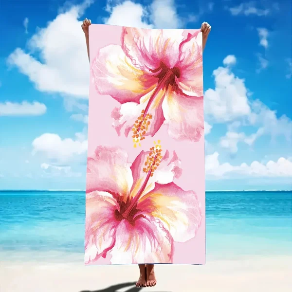 Vibrant Floral Beach Towel Beach Towel Vibrant Soft Pink Hibiscus Design Yoga Swimming Running Beach Pool Yoga Accessory 4