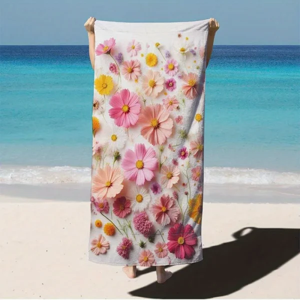 Vibrant Floral Beach Towel Beach Towel Vibrant Soft Pink Hibiscus Design Yoga Swimming Running Beach Pool Yoga Accessory 5