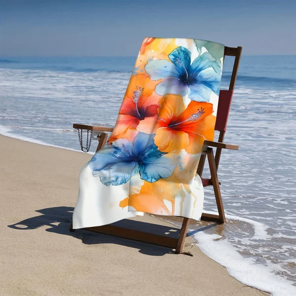 Vibrant Floral Beach Towel Beach Towel Vibrant Soft Pink Hibiscus Design Yoga Swimming Running Beach Pool Yoga Accessory 6