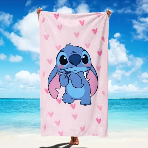Stitch on Pink: Adorable Heart-Patterned Beach Towel for Fun in the Sun! Suitable for towels, bath towels, beach towels, gifts 1