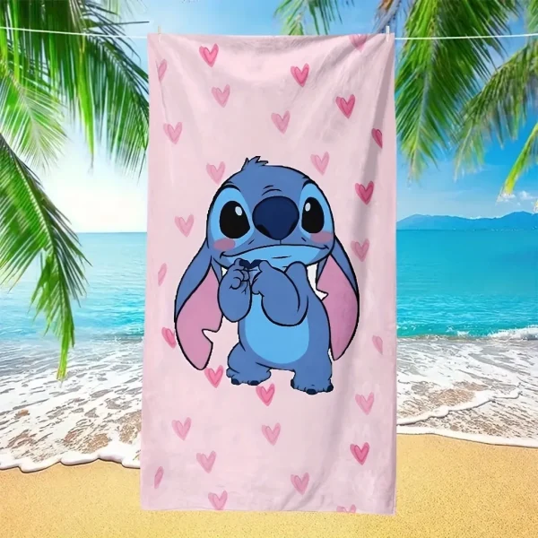 Stitch on Pink: Adorable Heart-Patterned Beach Towel for Fun in the Sun! Suitable for towels, bath towels, beach towels, gifts 2