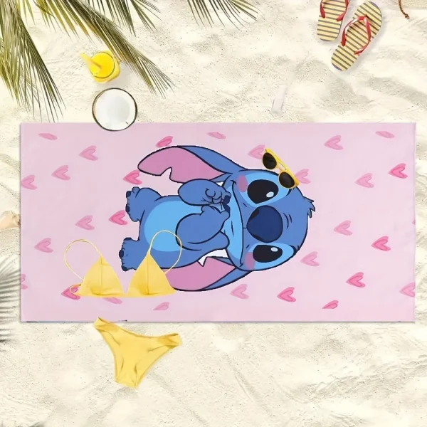 Stitch on Pink: Adorable Heart-Patterned Beach Towel for Fun in the Sun! Suitable for towels, bath towels, beach towels, gifts 3