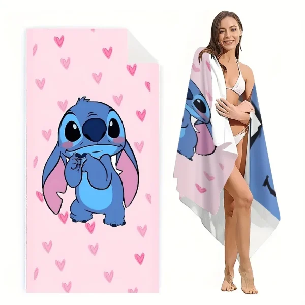 Stitch on Pink: Adorable Heart-Patterned Beach Towel for Fun in the Sun! Suitable for towels, bath towels, beach towels, gifts 5