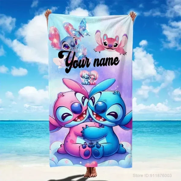 Customized Name Stitch printed Multifunctional Beach Towel Bath Towel Does Not Shed Hair and Quickly Dries to Absorb Water 1