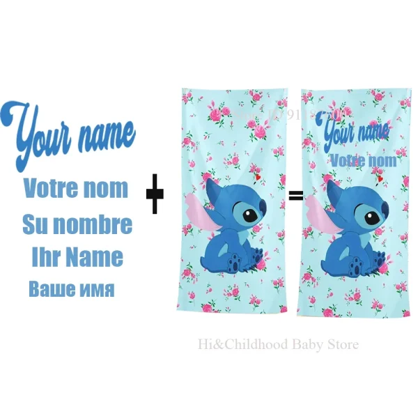 Customized Name Stitch printed Multifunctional Beach Towel Bath Towel Does Not Shed Hair and Quickly Dries to Absorb Water 3
