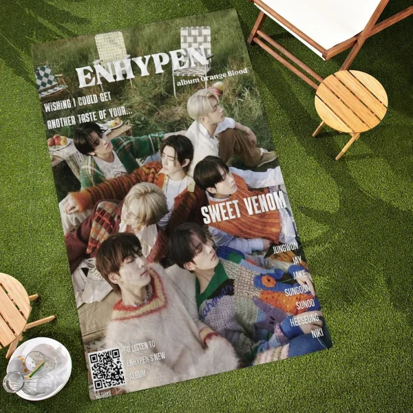Kpop E-ENHYPENS Microfiber Blanket Quick Drying Beach Towels Oversized Printing Super Absorbent Pool Towel Blanket 1