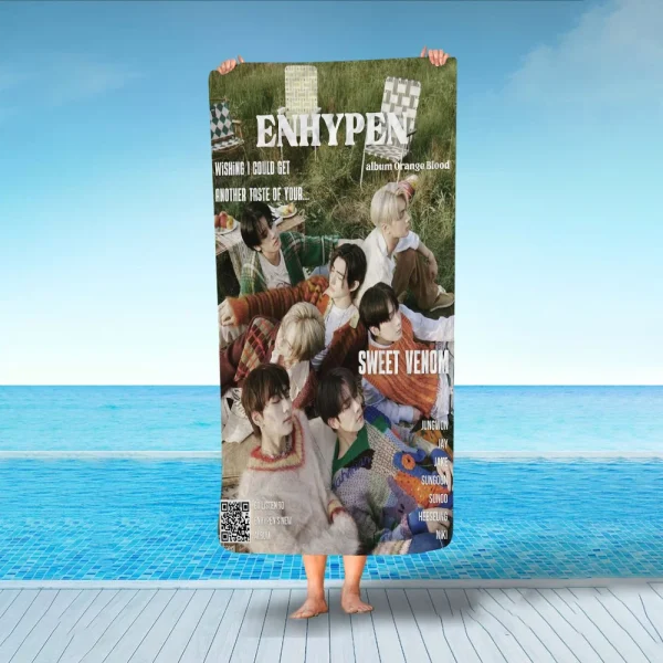Kpop E-ENHYPENS Microfiber Blanket Quick Drying Beach Towels Oversized Printing Super Absorbent Pool Towel Blanket 2