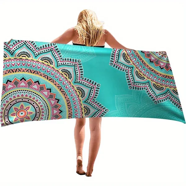 Beach towel ethnic mandala pattern sun protection windproof suitable for swimming pool camping travel blanket 1