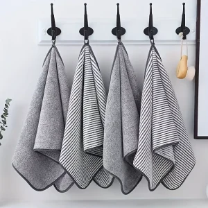 1 pcs Striped Bamboo Hand Towel Absorbent & Quick-drying Super Soft Skin-friendly Bathing Towel For Home Bathroom 35x75cm 1