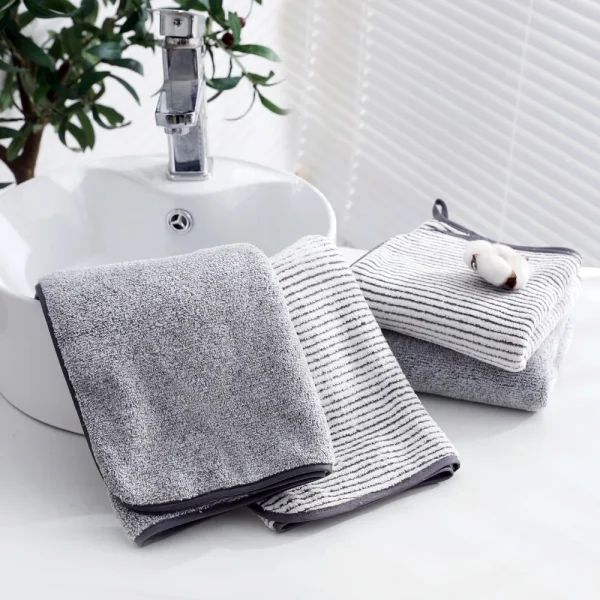 1 pcs Striped Bamboo Hand Towel Absorbent & Quick-drying Super Soft Skin-friendly Bathing Towel For Home Bathroom 35x75cm 3