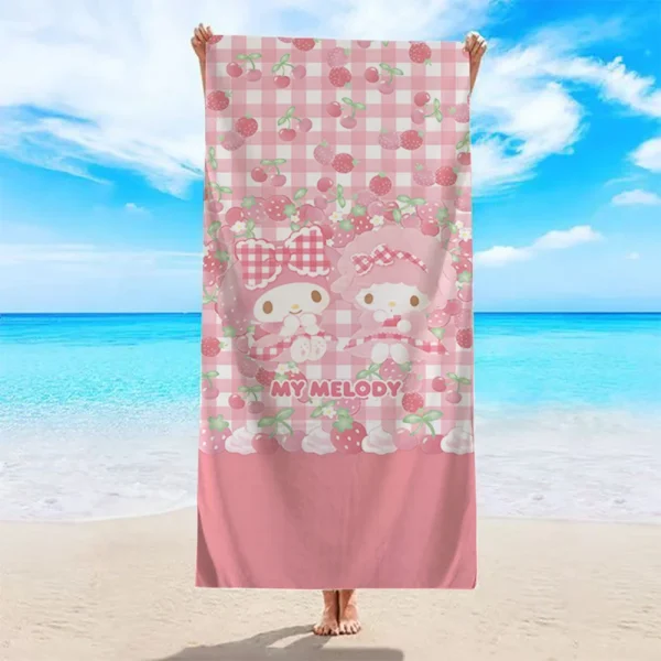 Cute My Melody Strawberry Beach TowelMicrofiber terry bath towels for yoga, travel, swimming, fitness and camping 1