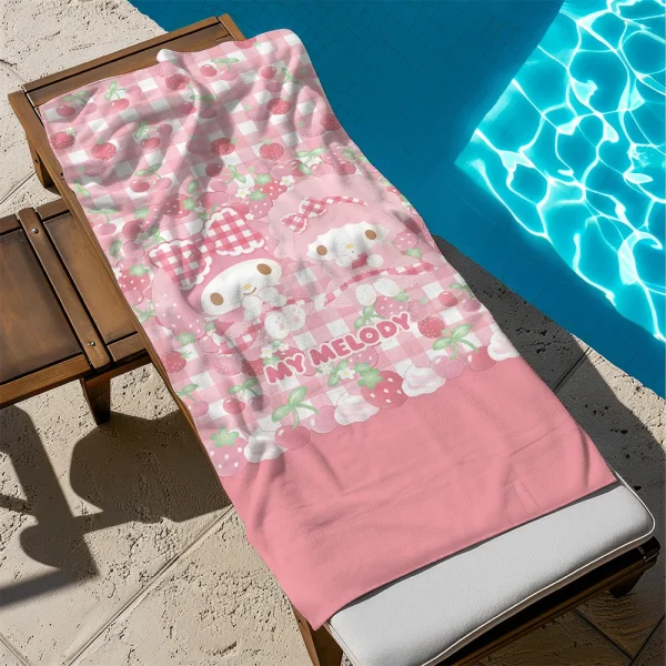Cute My Melody Strawberry Beach TowelMicrofiber terry bath towels for yoga, travel, swimming, fitness and camping 2