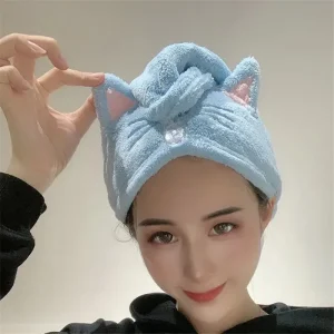 Cute Cat Hair Cap Microfiber Hair Towel Long Hair Quick Dry Hat Bath Towel Strong Water Absorbent Women Wrap Wiping Hair Towel 1