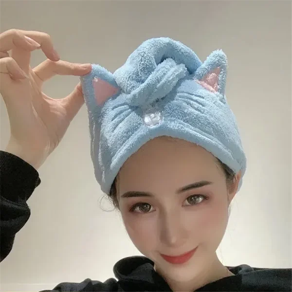 Cute Cat Hair Cap Microfiber Hair Towel Long Hair Quick Dry Hat Bath Towel Strong Water Absorbent Women Wrap Wiping Hair Towel 1
