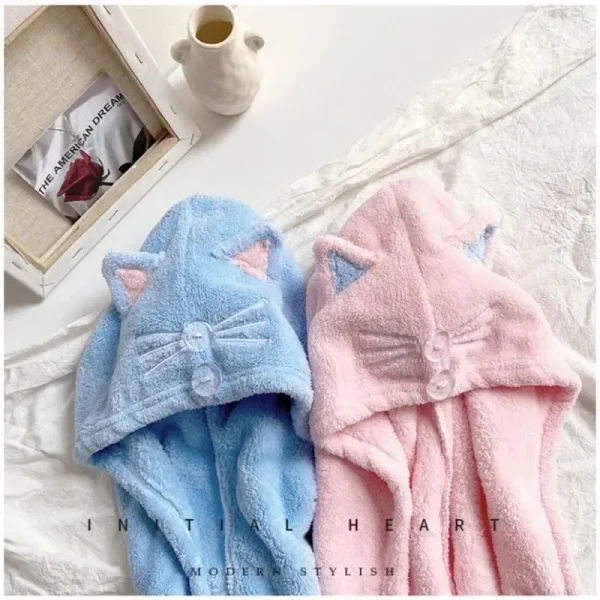 Cute Cat Hair Cap Microfiber Hair Towel Long Hair Quick Dry Hat Bath Towel Strong Water Absorbent Women Wrap Wiping Hair Towel 2