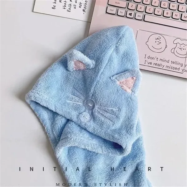 Cute Cat Hair Cap Microfiber Hair Towel Long Hair Quick Dry Hat Bath Towel Strong Water Absorbent Women Wrap Wiping Hair Towel 4