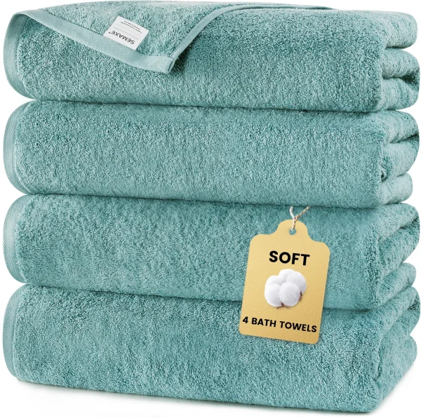 SEMAXE 4 Pcs Heavyweight Bath Towels Set [550GSM 100% Cotton] Ultra Soft for Home Spa Essentials Quick Dry Double Stitched Edges 2