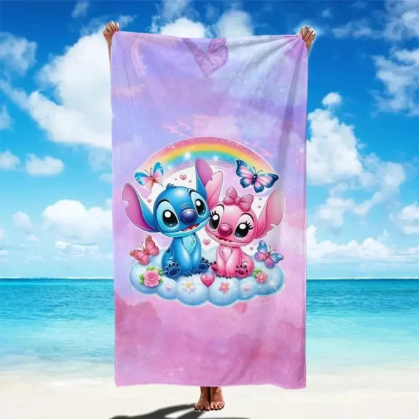 Stitch and Girl Stitch Beach Towel: Magical Rainbow and Cute Design for Summer Fun! Suitable for towels, bath towels 1