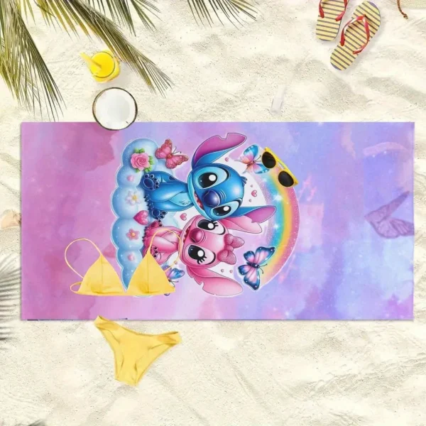 Stitch and Girl Stitch Beach Towel: Magical Rainbow and Cute Design for Summer Fun! Suitable for towels, bath towels 2