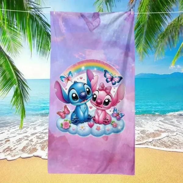 Stitch and Girl Stitch Beach Towel: Magical Rainbow and Cute Design for Summer Fun! Suitable for towels, bath towels 3