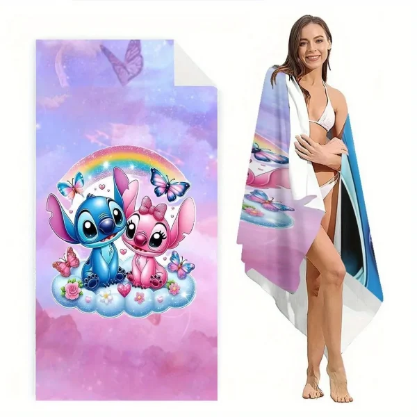 Stitch and Girl Stitch Beach Towel: Magical Rainbow and Cute Design for Summer Fun! Suitable for towels, bath towels 4