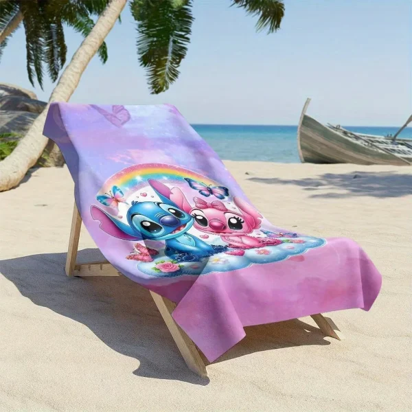 Stitch and Girl Stitch Beach Towel: Magical Rainbow and Cute Design for Summer Fun! Suitable for towels, bath towels 5