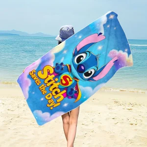 1pc Disney Beach towel Stitch Cartoon pattern elements Ultra-Absorben Windproof & Sun-Protective-Ideal for Beach Travel Camping 1
