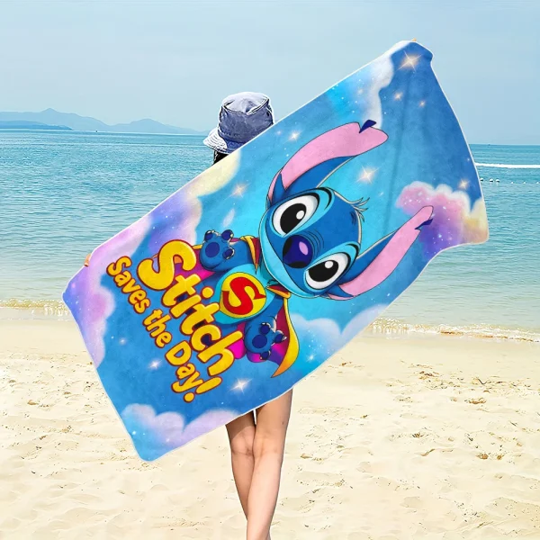 1pc Disney Beach towel Stitch Cartoon pattern elements Ultra-Absorben Windproof & Sun-Protective-Ideal for Beach Travel Camping 1