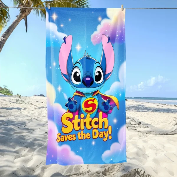 1pc Disney Beach towel Stitch Cartoon pattern elements Ultra-Absorben Windproof & Sun-Protective-Ideal for Beach Travel Camping 2