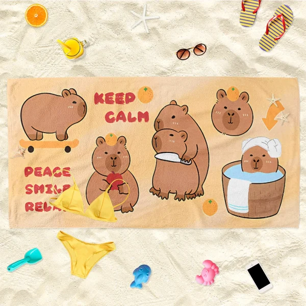 Adorable Capybara Beach Towel: Keep Happy, I'm Ok for Summer Fun! Suitable for towels, bath towels, beach towels 3