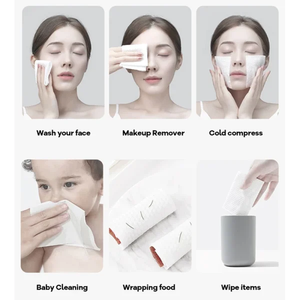 100PCS Natural Disposable Face Towel Travel Facial Cleansing Wet And Dry Makeup Remover Pearl Cotton Soft Makeup Nonwoven Towel 4