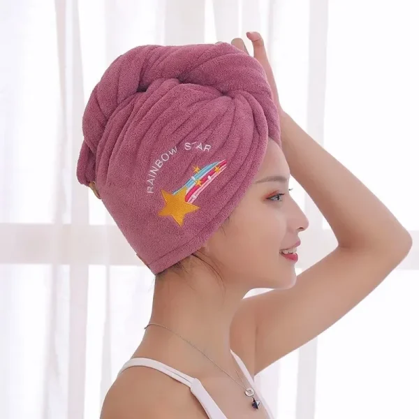 Women Girl's Magic Microfiber Shower Cap Towel Bath Hats for Women Dry Hair Cap Quick Drying Soft for Lady Turban Head 4