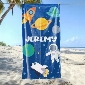Kids Beach Towel Personalized Rainbow Mermaid Shark Dino Space Designs Soft Absorbent Quick Dry Custom Name Towel For Kids 1