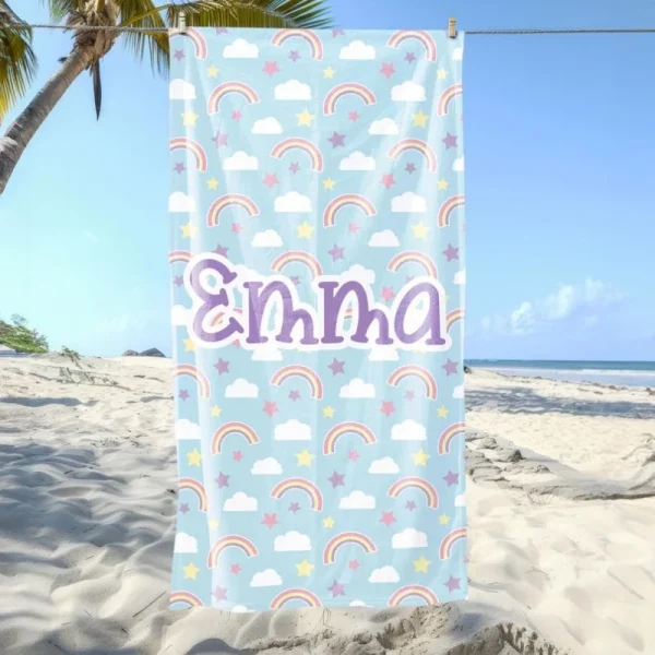Kids Beach Towel Personalized Rainbow Mermaid Shark Dino Space Designs Soft Absorbent Quick Dry Custom Name Towel For Kids 2