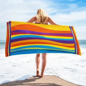 Beach towel bright rainbow stripes print pattern sun protection windproof suitable for pool camping travel blanket 1