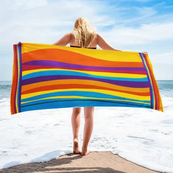Beach towel bright rainbow stripes print pattern sun protection windproof suitable for pool camping travel blanket 1