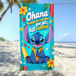 1pc Disney Beach towel Stitch Cartoon pattern elements Ultra-Absorben Windproof & Sun-Protective-Ideal for Beach Travel Camping 1