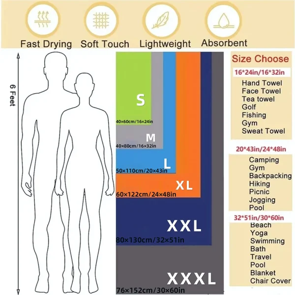 Microfiber Towel With Mesh Bag, Quick Drying Absorbent Towels For Camping, Gym Yoga, Backpacking, Hiking 2