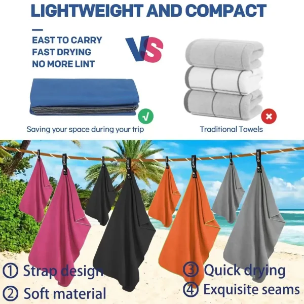 Microfiber Towel With Mesh Bag, Quick Drying Absorbent Towels For Camping, Gym Yoga, Backpacking, Hiking 3