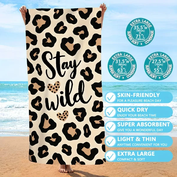 Stay Wild Leopard-Print Beach Towel: Extra Large, Skin-Friendly, Quick Dry! Suitable for towels, bath towels, beach towels 1