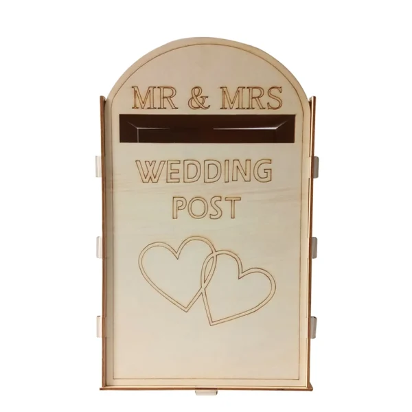 DIY Wooden Wedding Mailbox Post Box with Lock Rustic Hollow Gift Card Holder for Reception Wedding Anniversary Party Decoration 2