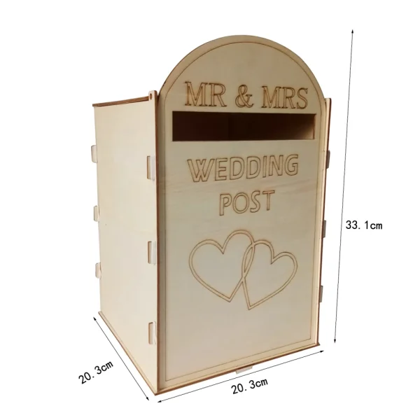 DIY Wooden Wedding Mailbox Post Box with Lock Rustic Hollow Gift Card Holder for Reception Wedding Anniversary Party Decoration 6