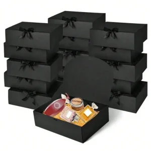 1/5pcs Black Gift Box With Lid, Deluxe Black Gift Box With Ribbon, Best Man Proposal Box, Bridesmaid Boxes, Graduation Favors 1