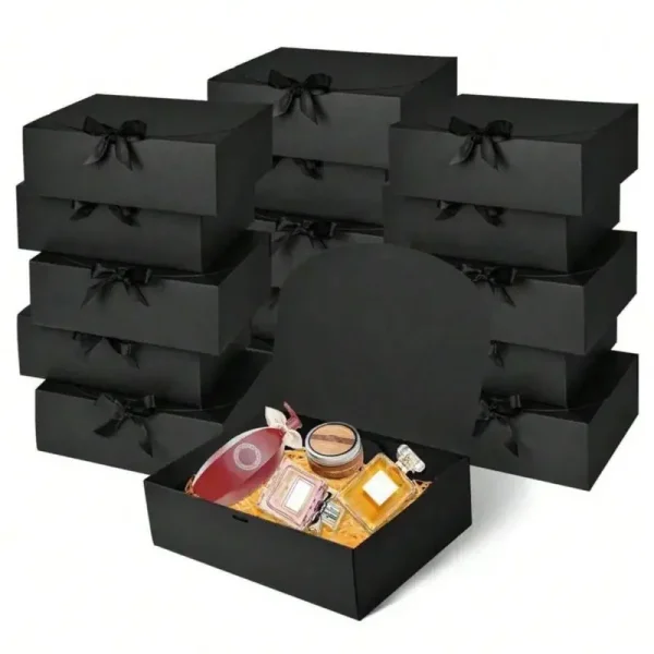 1/5pcs Black Gift Box With Lid, Deluxe Black Gift Box With Ribbon, Best Man Proposal Box, Bridesmaid Boxes, Graduation Favors 1
