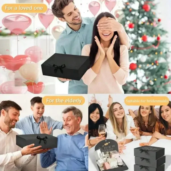 1/5pcs Black Gift Box With Lid, Deluxe Black Gift Box With Ribbon, Best Man Proposal Box, Bridesmaid Boxes, Graduation Favors 3