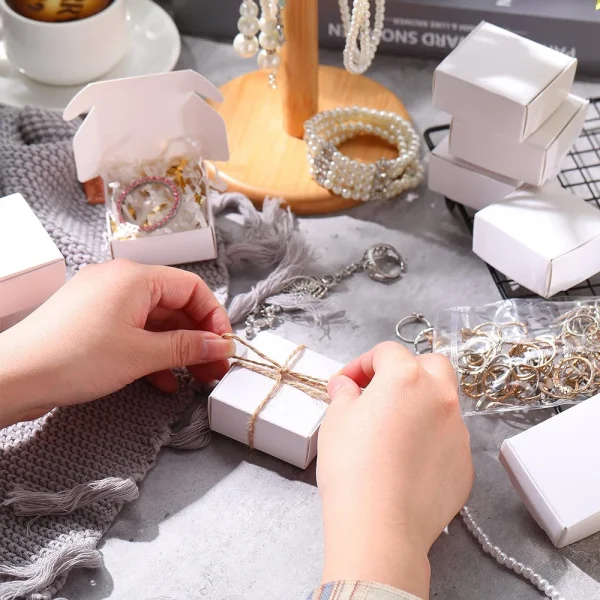 10Pcs Small Kraft Paper Gift Boxes 2.16'' x 2.16'' x 0.98'' for Ornaments Earring Jewelry Wrapping Packaging Cardboard Boxes 3