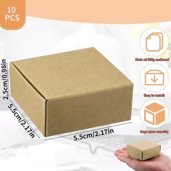 10Pcs Small Kraft Paper Gift Boxes 2.16'' x 2.16'' x 0.98'' for Ornaments Earring Jewelry Wrapping Packaging Cardboard Boxes 5
