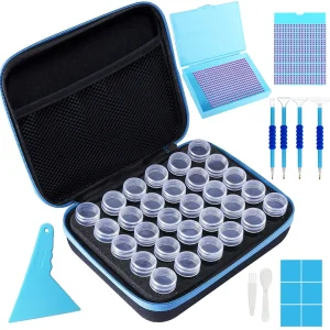 Blue 30 Grids Diamond Painting Bead Storage Boxes Large Capacity Set With Accessories Mosaic Container Bag Tool Kit 1