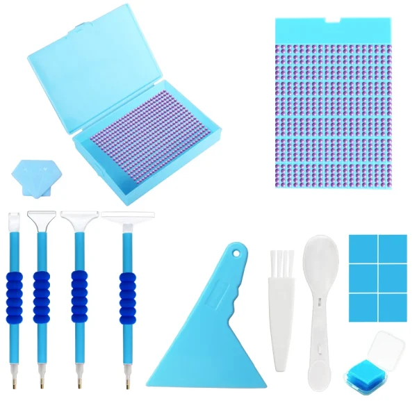 Blue 30 Grids Diamond Painting Bead Storage Boxes Large Capacity Set With Accessories Mosaic Container Bag Tool Kit 3